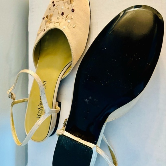 YVES SAINT LAURENT Tan Silk Embroidred Flats Sandals - Picture 3 of 3